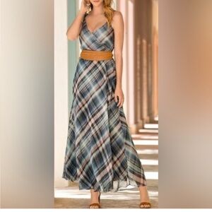NWT Boston Proper Presley Skye Blue Plaid Maxi Dress size small